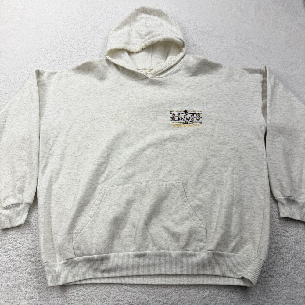 VTG‎ Magnetic Hills XL Hoodie Sweatshirt Light Gray Nautical Anchor Canada Made